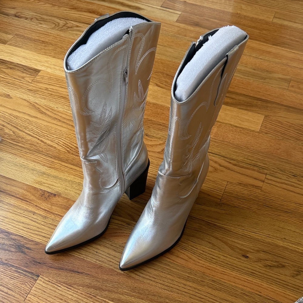 NEW! Silver cowboy boot